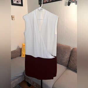 Reiss Asymmetrical White and Burgundy Wrap Dress